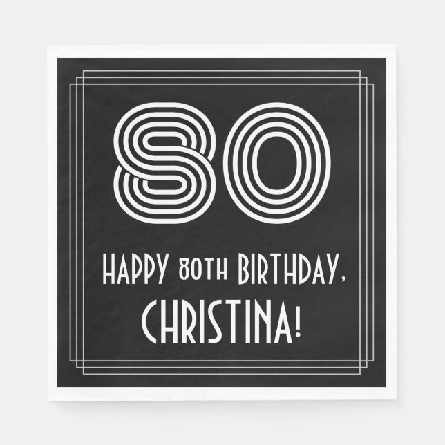 80:e födelsedagen: Art Deco Inspired Titta "80" +  Pappersservett (Framsidan)
