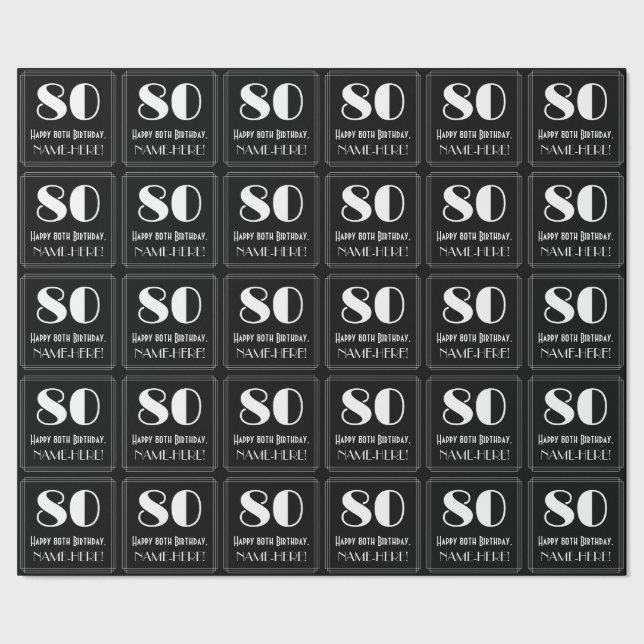 80:e födelsedagen - Art Deco Inspired Titta "80",  Presentpapper (Seam)