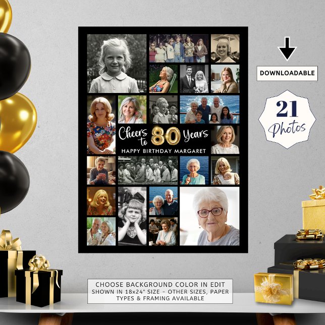 80:e födelsedagen Black Guld 21 Fotoboers till år Poster (Skapare uppladdad)