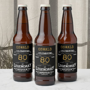 80:e födelsedagen Black Guld Legendary Funny Ölflaska Etikett