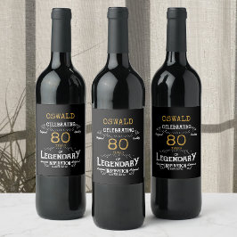 80:e födelsedagen Black Guld Legendary Funny Vin L Vinflaska Etikett
