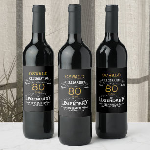 80:e födelsedagen Black Guld Legendary Funny Vin L Vinflaska Etikett
