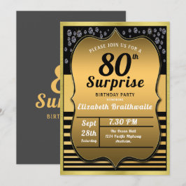 80:e födelsedagen Black Guld Surprise Party Inbjudningar