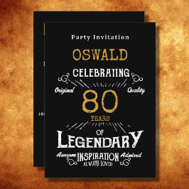 80:e födelsedagen Born Legendary Black Guld Retro Inbjudningar