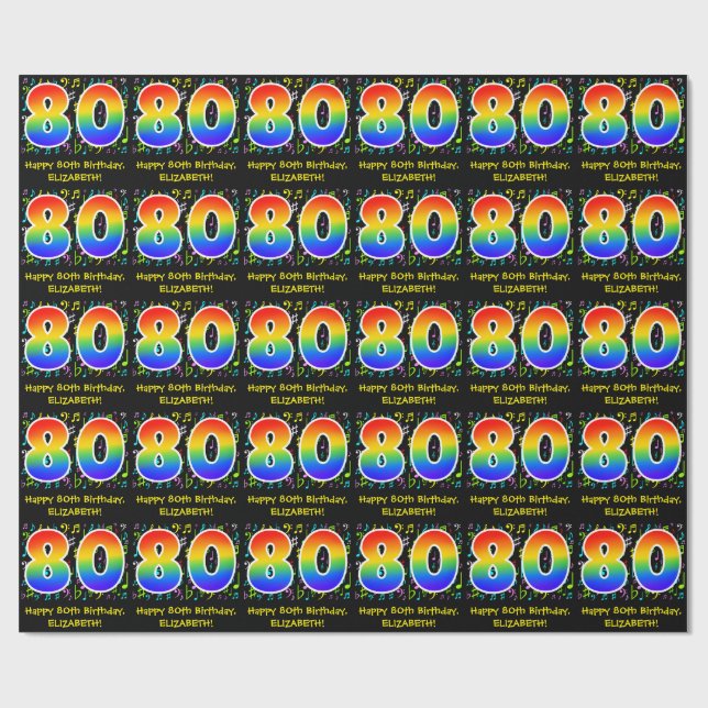 80:e födelsedagen: Colorful Music Symbols, Rainbow Presentpapper (Platt)