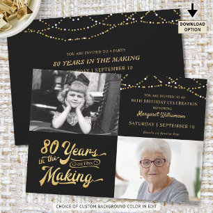 80:e födelsedagen då och nu Foton String Ljus Inbjudningar