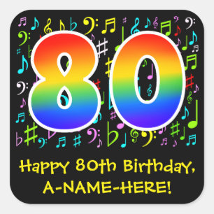 80:e födelsedagen: Färgstarka musiksymboler, Rainb Fyrkantigt Klistermärke