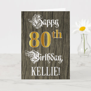 80:e födelsedagen: Faux Guld Titta + Faux Wood Mön Kort
