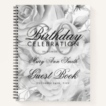 80:e födelsedagen Guestbook Party Blommigt Silver 