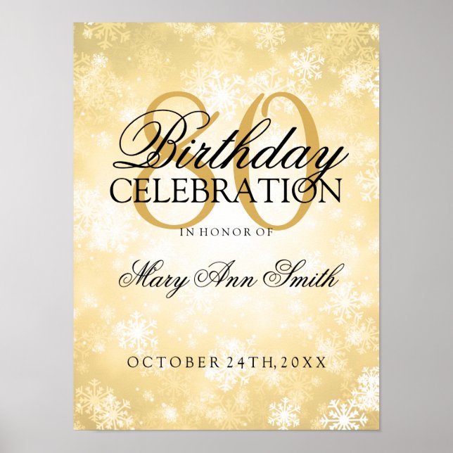 80:e födelsedagen Guld Winter Wonderland Poster (Framsidan)