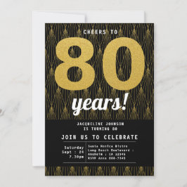80:e födelsedagen i Svarta Guld Party Inbjudningar