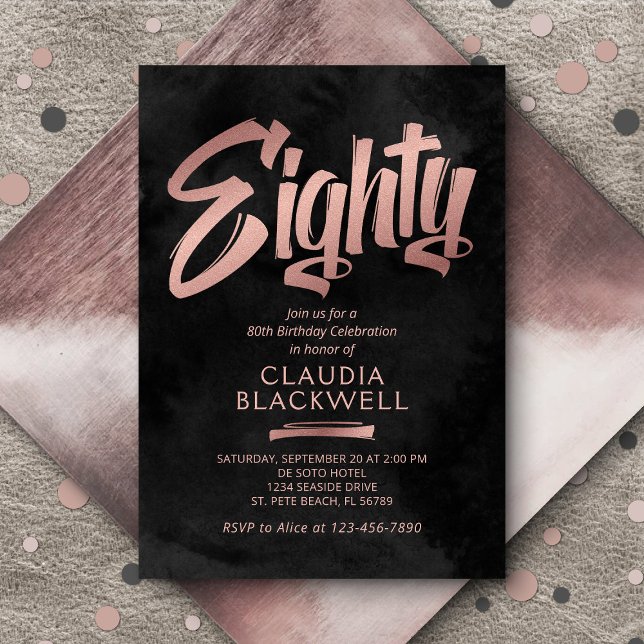 80:e födelsedagen i Svarta Ro Guld Inbjudningar (Skapare uppladdad)