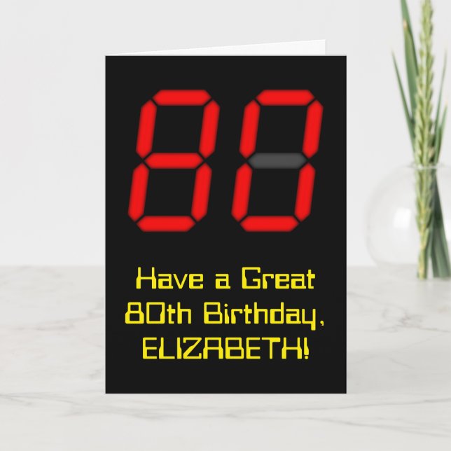 80:e födelsedagen: Red Digital Clock Stil "80" + N Kort (Framsida)