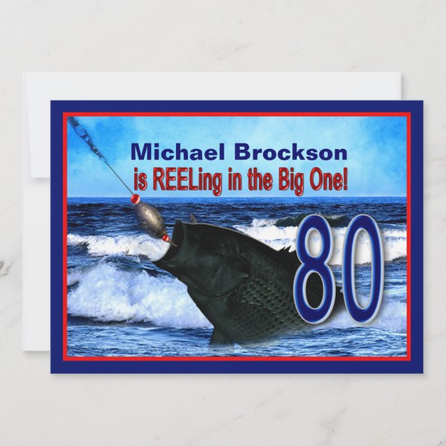 80:e födelsedagen - Reeling in the Big One (Fish) Inbjudningar (Framsida)