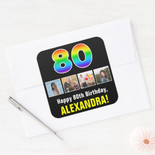 80:e födelsedagen: Regnbåge "80"; Anpassningsbar F Fyrkantigt Klistermärke
