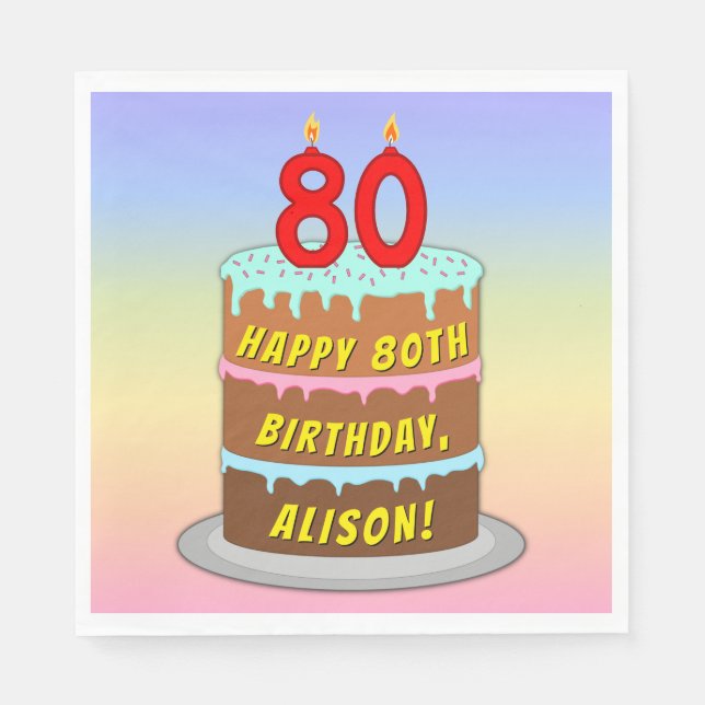 80:e födelsedagen: Roligt Cake and Candles + Anpas Pappersservett (Framsidan)