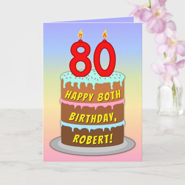 80:e födelsedagen - Roligt Cake & Candles, med ege Kort (Orkide)