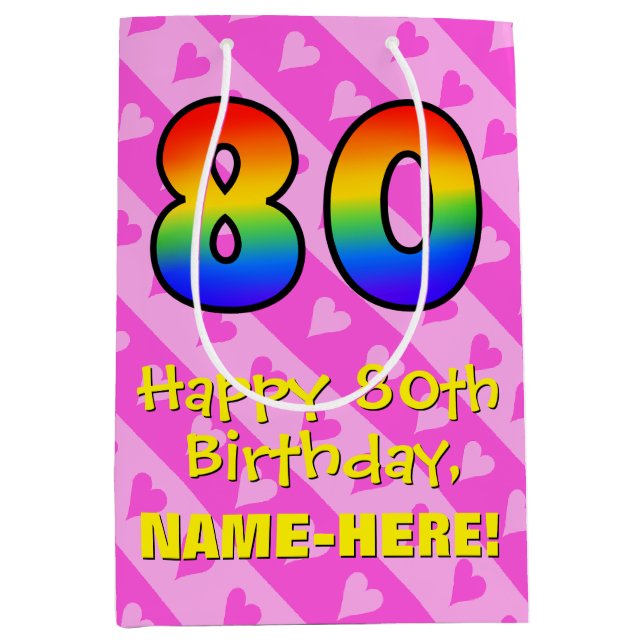 80:e födelsedagen: Roligt Rosa Hearts Rand; Regnbå (Framsidan)