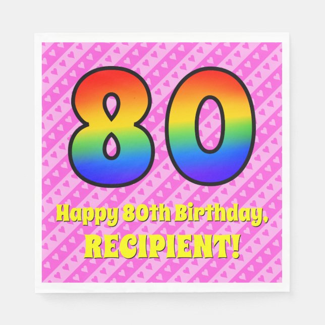 80:e födelsedagen: Rosa Rand & Hearts, regnbåge nr Pappersservett (Framsidan)