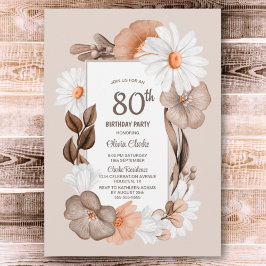 80:e födelsedagen Rustic Boho Blommigt Party Inbjudningar