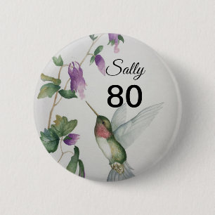80:e födelsedagen Söt Huumingbird Garden Button Knapp