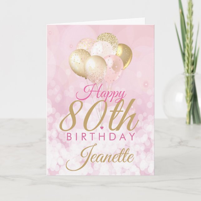 80:e födelsedagen vid Glamous Rosa Glitter Kort (Framsida)