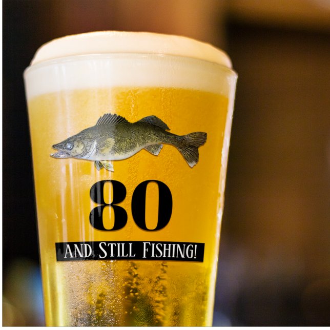 80:e födelsedagen Walleye Fishing Manar Glaskopp (Walleye Fishing Birthday Beer Glass)