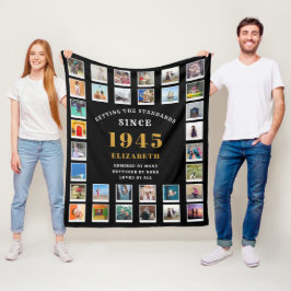80:e födelsedagsfamiljens fotokollage 32 fotografi fleecefilt