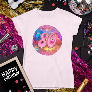 80:e Födelsedagsfest Guld Rosa Glitter Disco Boll T Shirt