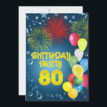80:e Födelsedagsfest inbjudan med ballonger<br><div class="desc">En roligt 80:e födelsedagsfest inbjudan med lycklig färg,  ballonger och fyrverkerier. Se hela raden av inbjudningar och kort i min butik.</div>