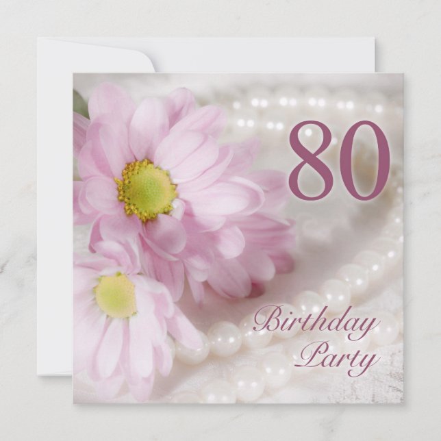80:e Födelsedagsfest inbjudan med daisy (Framsida)