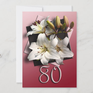 80:e Födelsedagsfest inbjudan - vita liljor