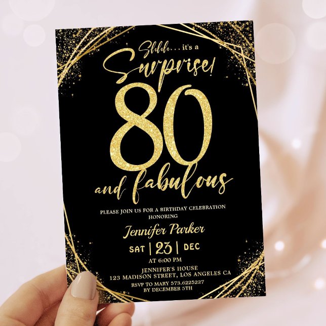 80:e Födelsedagsfesten, 80 Fabulous Black Guld Gli Inbjudningar (Skapare uppladdad)