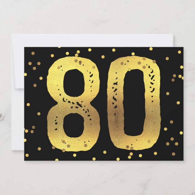 80:e Födelsedagsfesten Faux Guld Foil Confetti Bla Inbjudningar (Framsida)