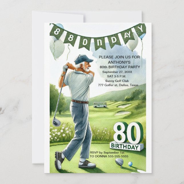 80:e Födelsedagsfesten Golfer Sports Par-Vuxen Gol Inbjudningar (Framsida)