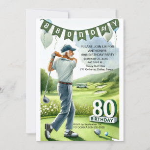 80:e Födelsedagsfesten Golfer Sports Par-Vuxen Gol Inbjudningar