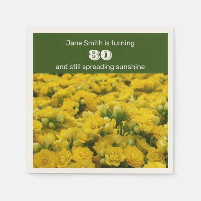 80:e Födelsedagsfesten Gula blommor Firande Pappersservett (Framsidan)