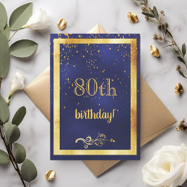 80:e födelsedagsfesten guld ram blå inbjudningar