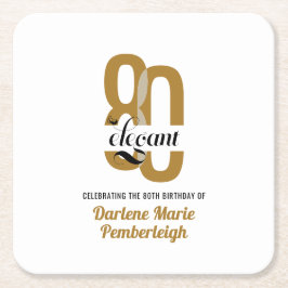 80:e Födelsedagsfesten Guld svart, 80:e Underlägg Papper Kvadrat