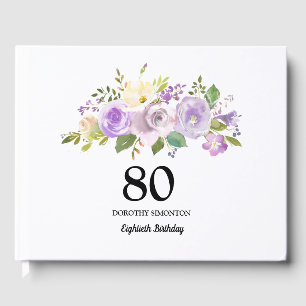 80:e Födelsedagsfesten Lila Blommigt Guest Bok