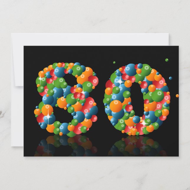 80:e Födelsedagsfesten, med bubblor och bollar Inbjudningar (Framsida)