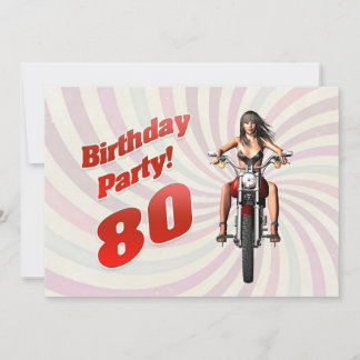 80:e födelsedagsfesten med en tjej på motorcykel inbjudningar