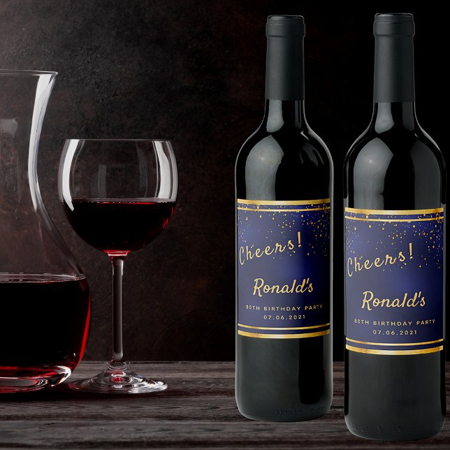 80:e Födelsedagsfesten mörk Blåblåsor från guld Vinflaska Etikett (Skapare uppladdad)