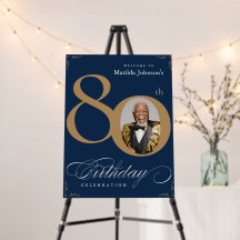 80:e Födelsedagsfesten Navy Blue Guld Välkomstskyl