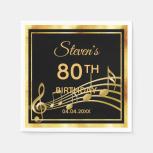 80:e födelsedagsfesten på klassisk svart guld-musi pappersservett