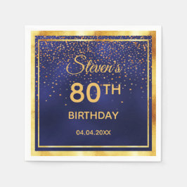 80:e födelsedagsfesten på midnattsblått guld konet pappersservett