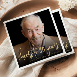 80:e Födelsedagsfesten Photo Cheers Guld-skript Pappersservett