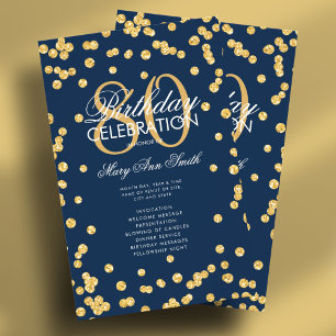 80:e Födelsedagsfesten-programmet Guld Navy Glitte Flygblad