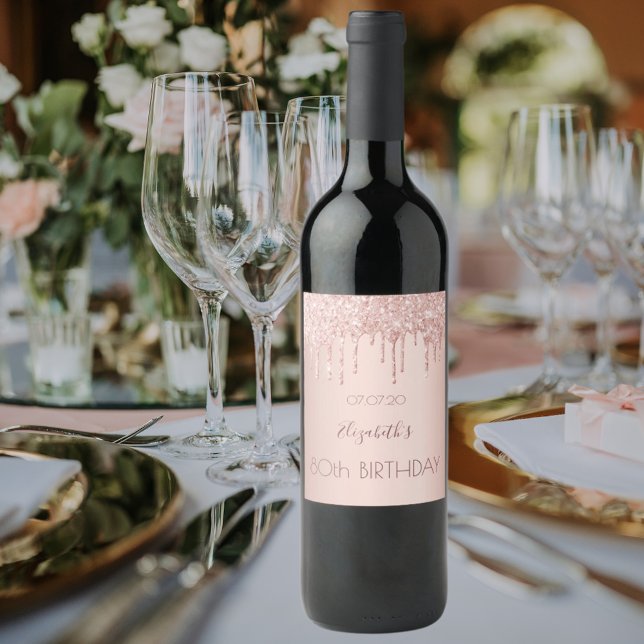 80:e födelsedagsfesten  ro guld-droppar i glitter vinflaska etikett (Skapare uppladdad)