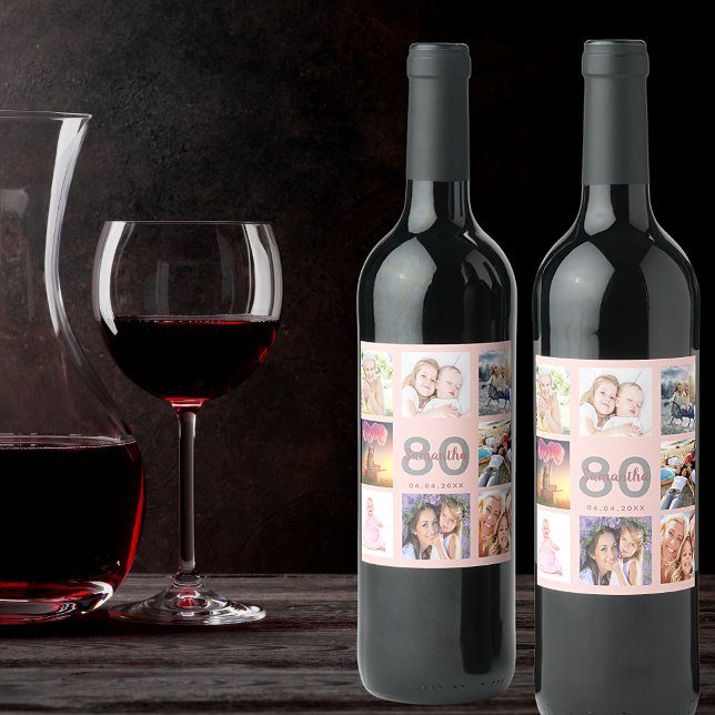 80:e födelsedagsfesten ro guld fotokollage vinflaska etikett (Skapare uppladdad)
